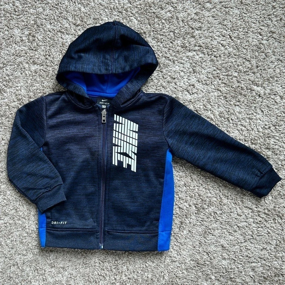 Nike Dri-FIT Boys Full Zip Hoodie I‎ Navy Blue Space Dye Jacket I Size 24M